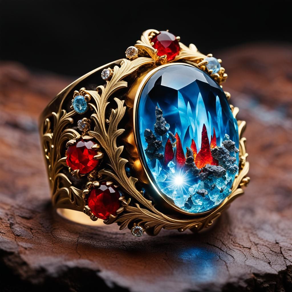 Bioluminescent Crystal Ring with Fantasy Scene