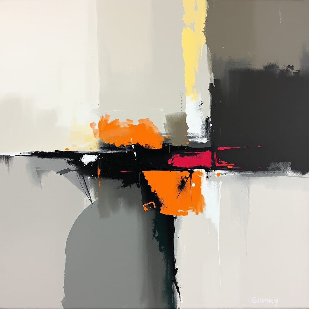 Vibrant Expressionist Art in Taupe Grey and Neon