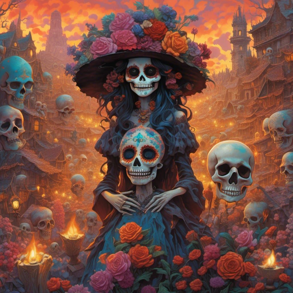 Day of the Dead Ghosts in Gothic Art Style
