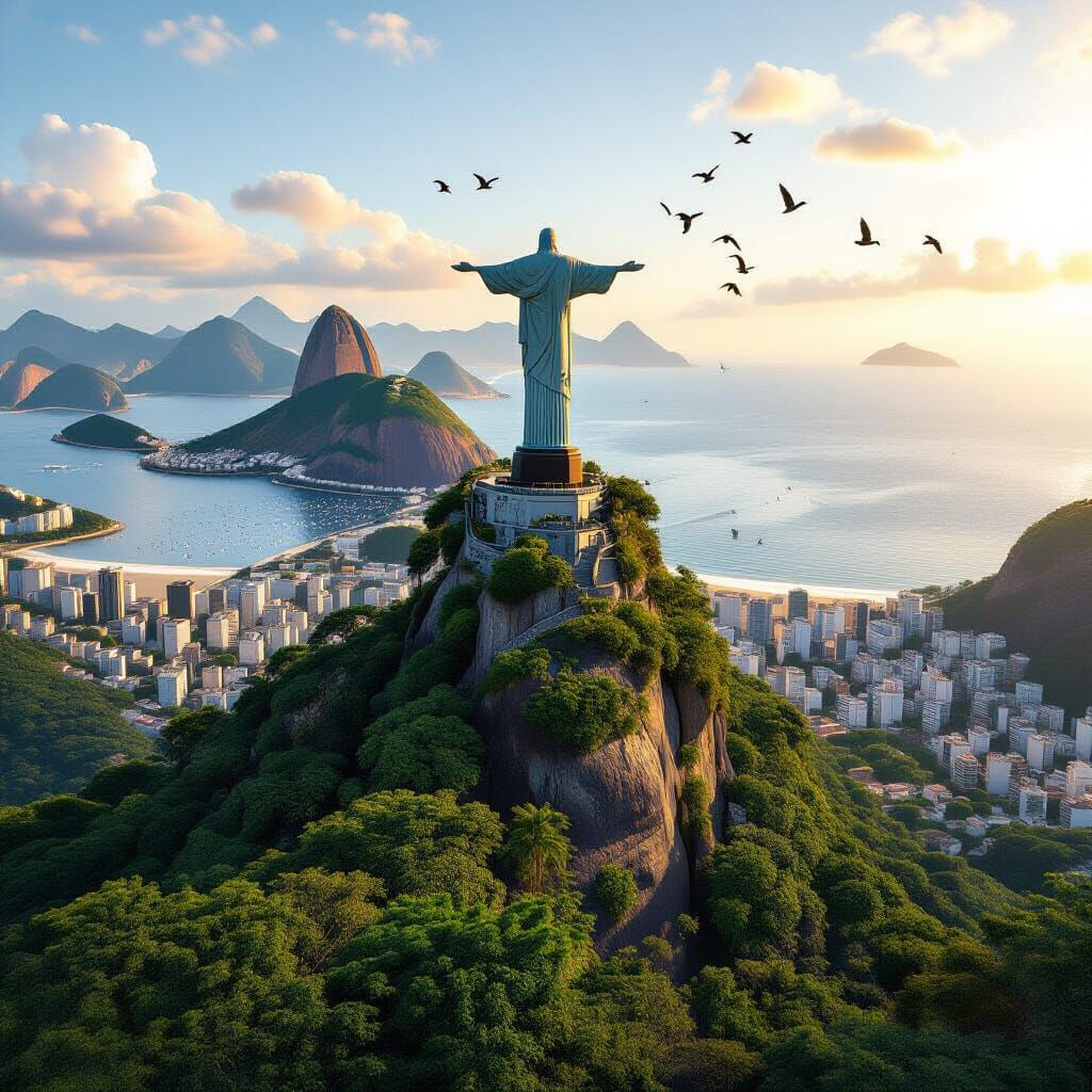 Christ The Redeemer Statue at Golden Hour Over Rio