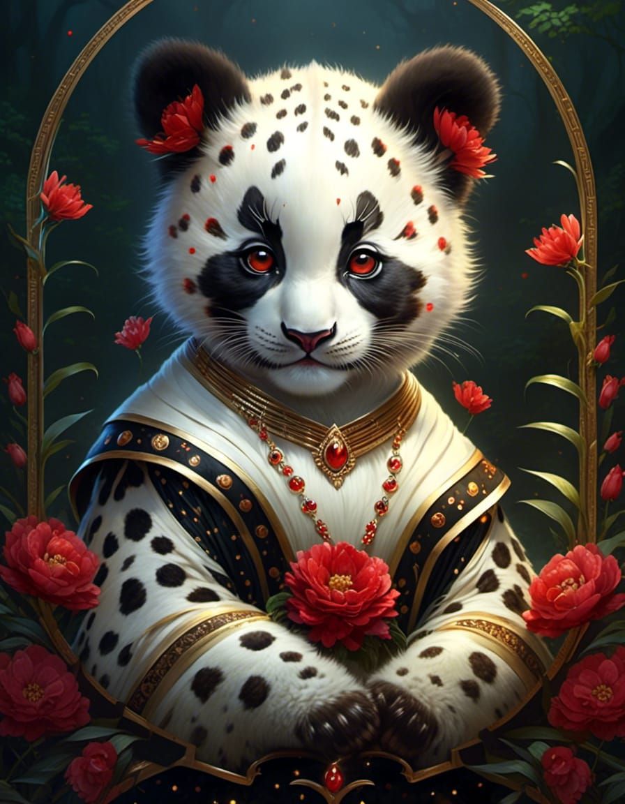 Sinister Chibi Leopard Panda Hybrid in Moonlight