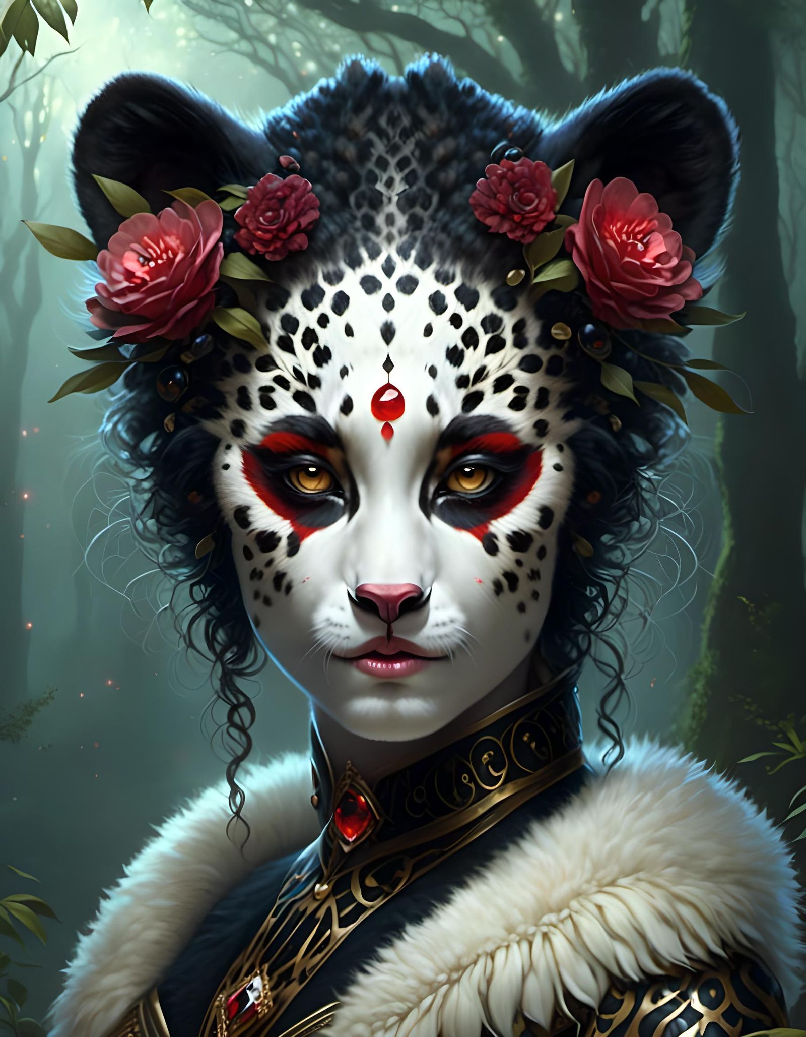 Chibi Leopard Panda Hybrid in Moonlight