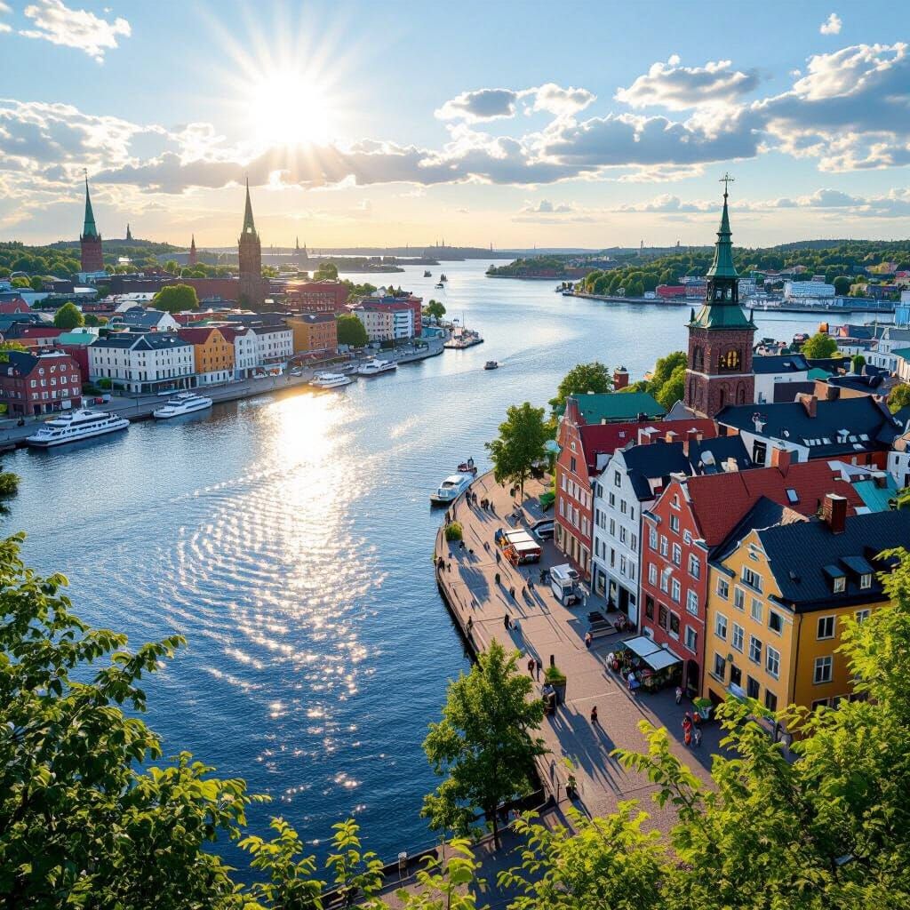 Turku Finland Archipelago Sunshine River City Landscape