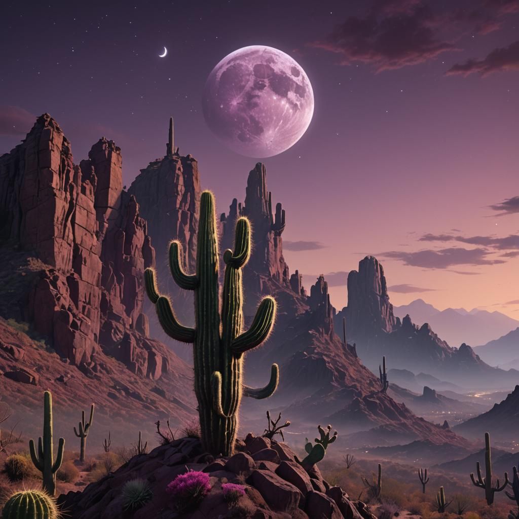 Majestic Cactus Mountain in Dreamlike Landscape