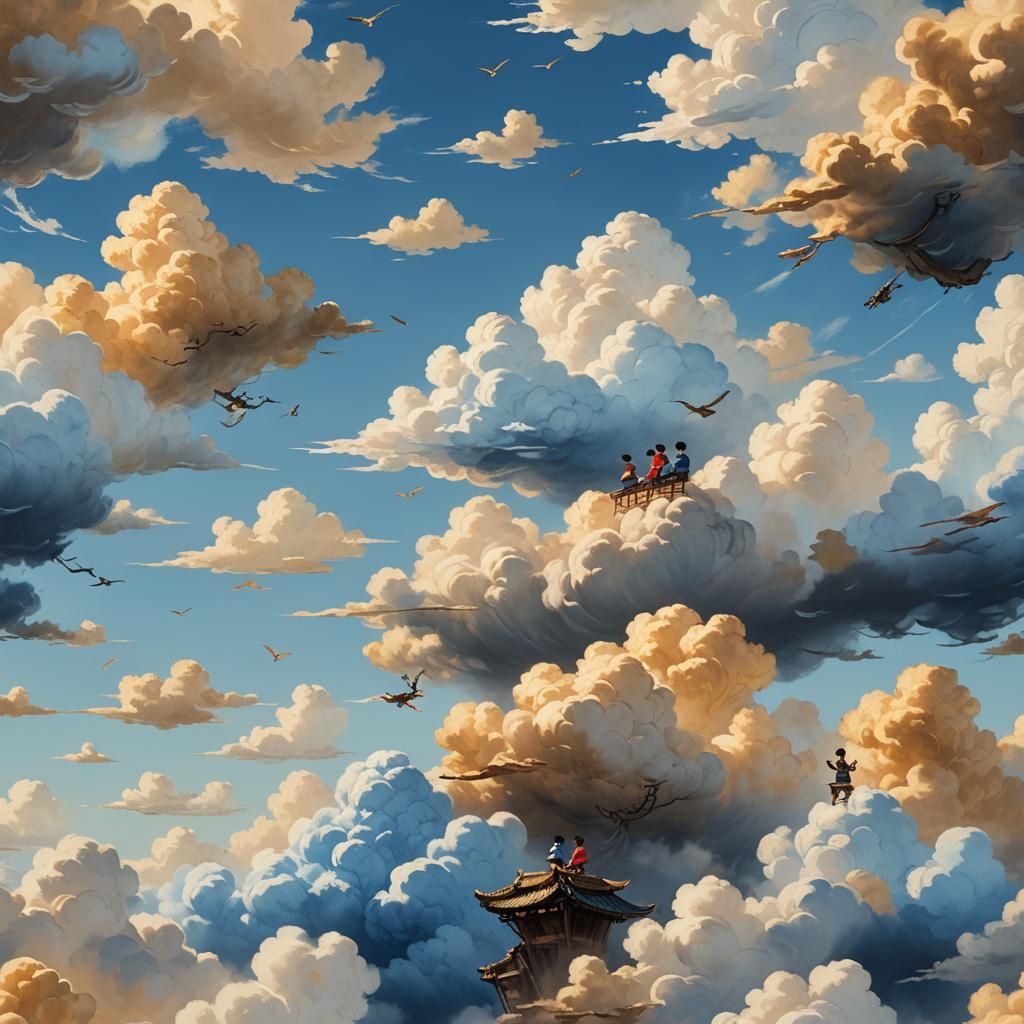 Children Play on Cloud in Qi Baishi Style