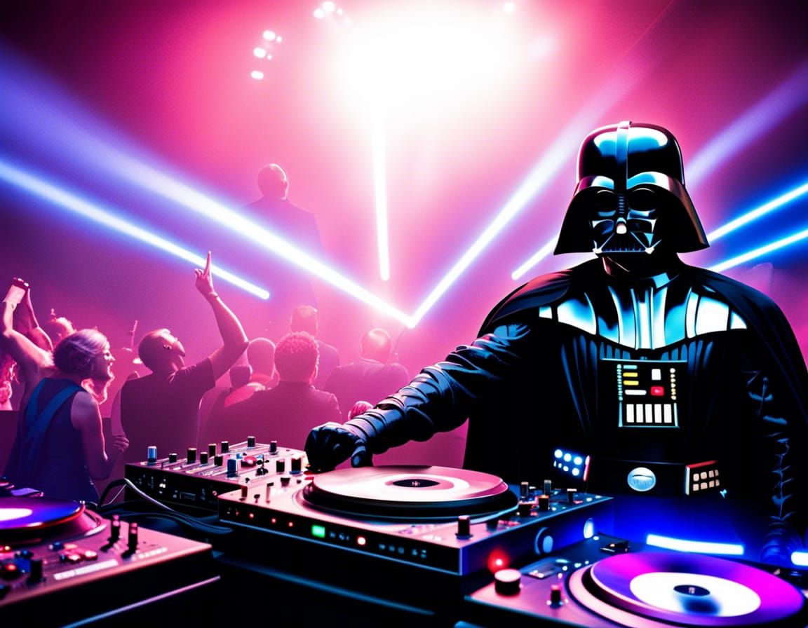 Darth Vader DJing at a Rave