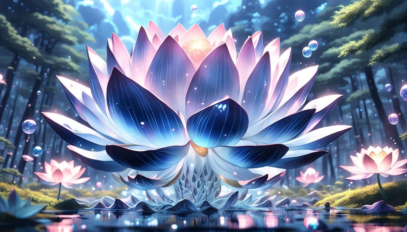 Psychedelic Lotus in Forest Clearing, 3D Anime Art