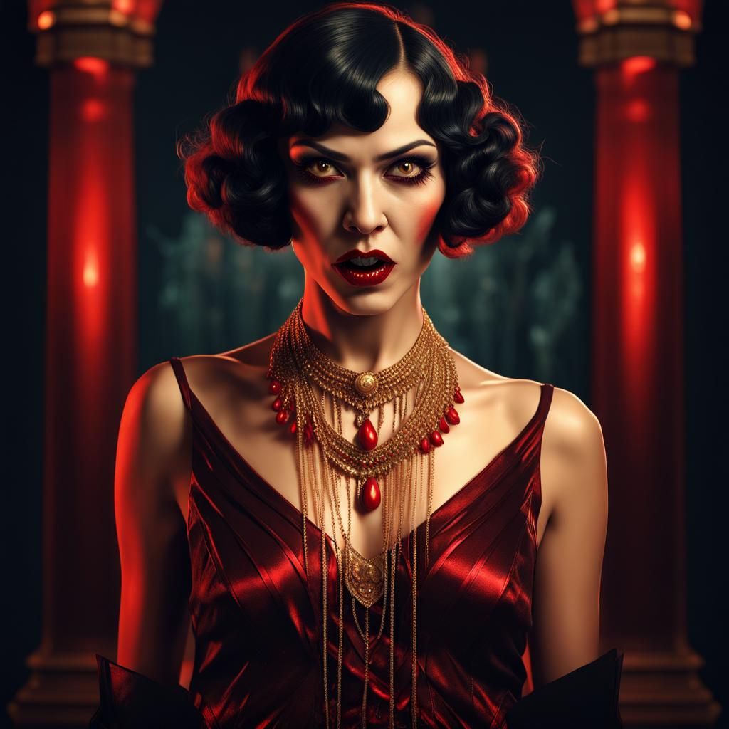 Glamorous Vampire Woman in 1920s Style