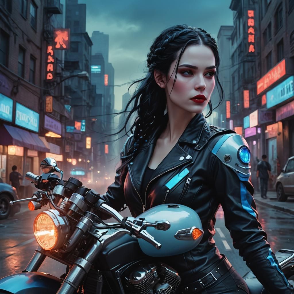 Fantasy Woman in Dark Cityscape: Digital Matte Painting