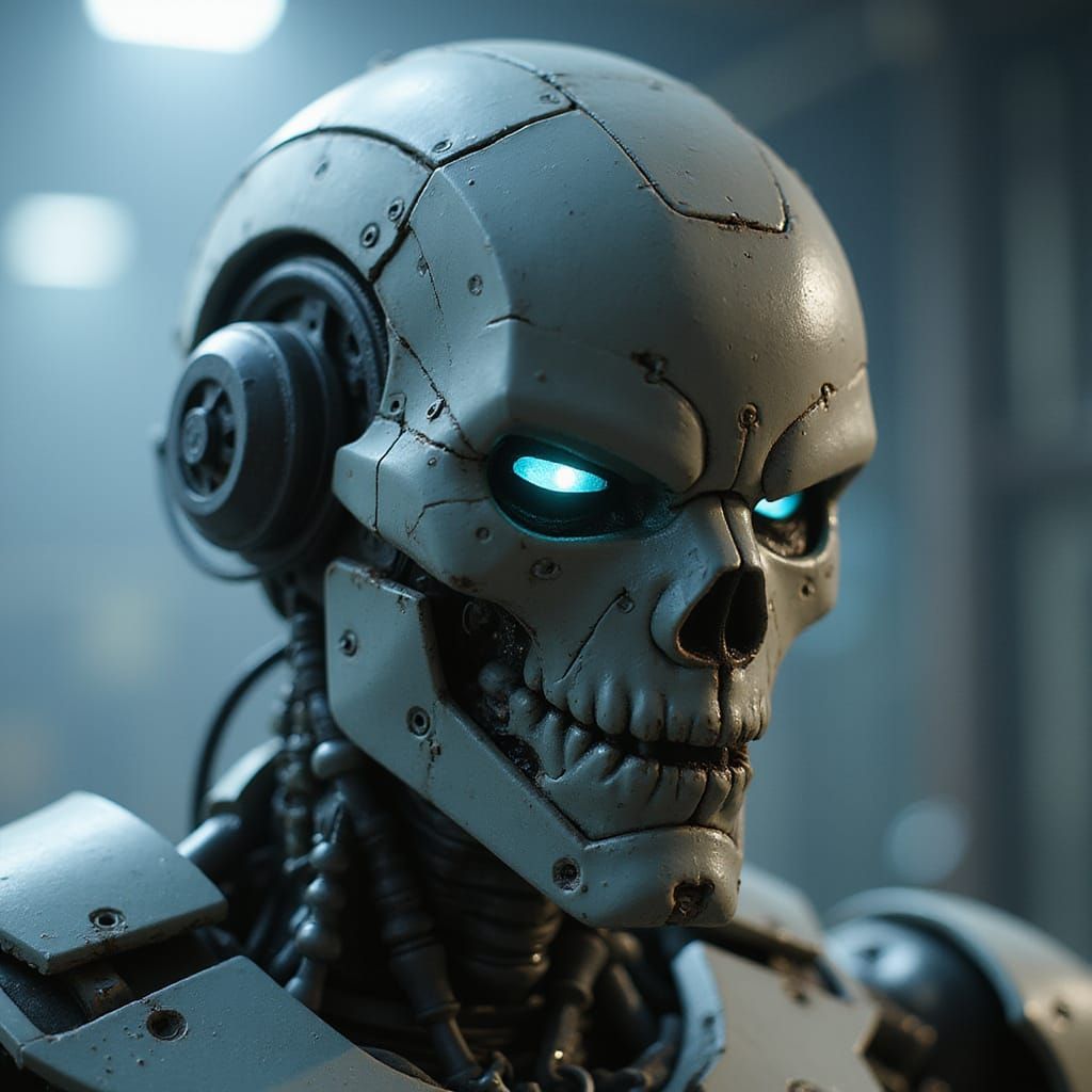 Striking Robot Head in Sci-Fi Setting