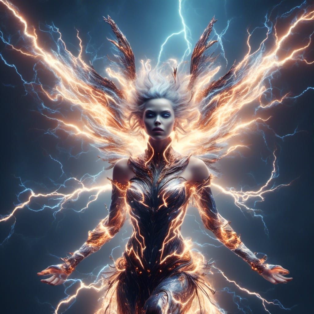 Electric fairy made of lightning, fun background <lora:Voltus:1.0>