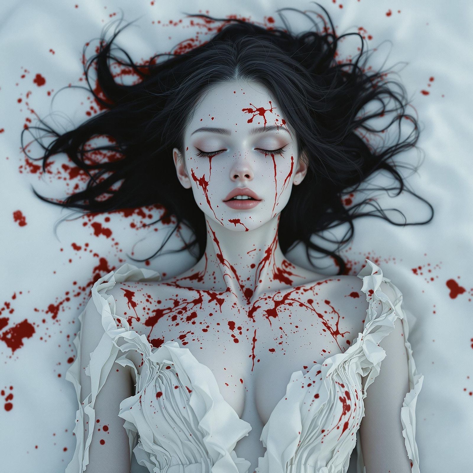 Surreal Beauty in Bloodstained Snow: An Albino Woman's Haunt...