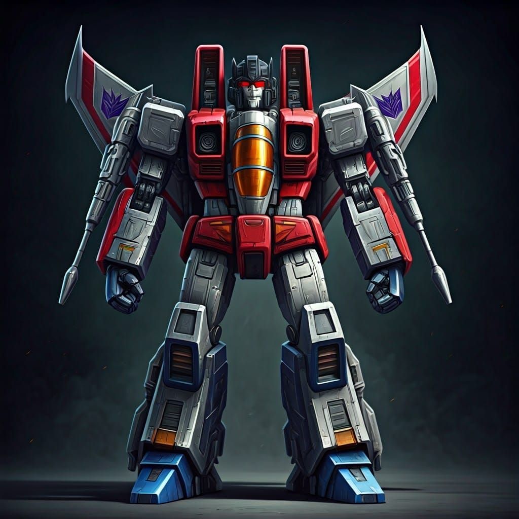 Cyberpunk Decepticon Robot Starscream in 80s Industrial Desi...
