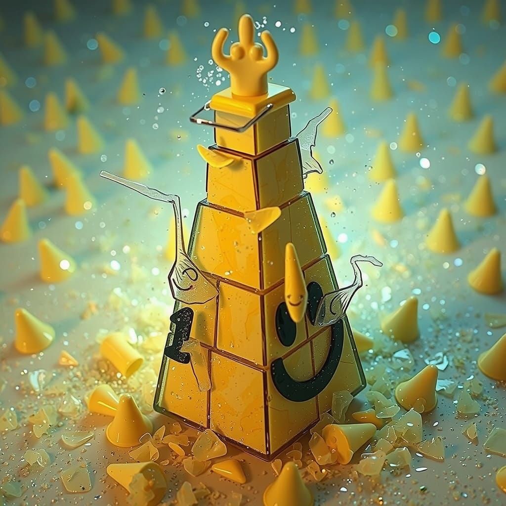 Dissolving Plastic Pyramid Diorama with Blue Spotlight