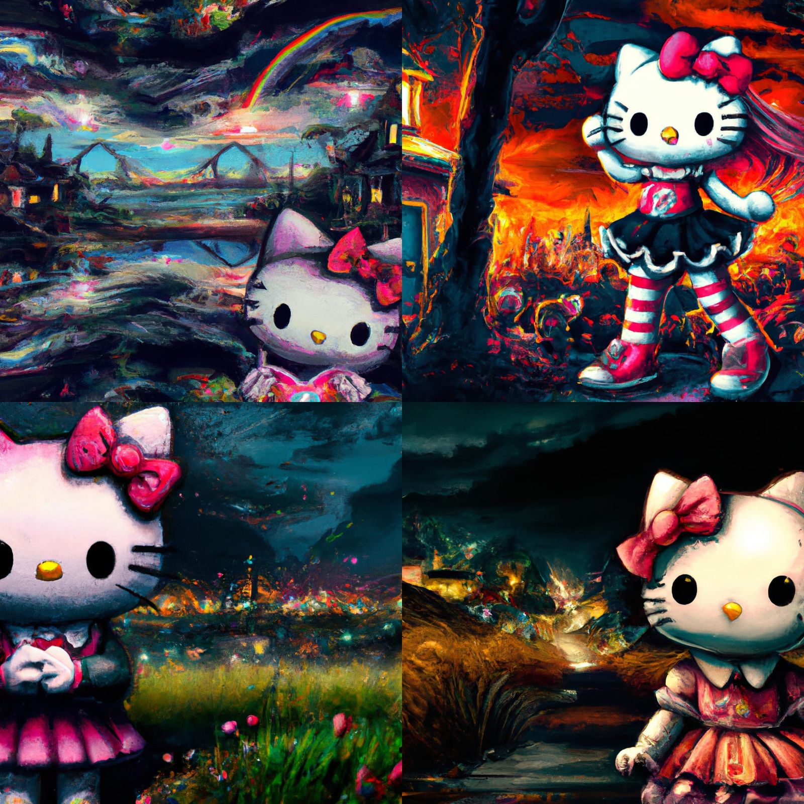 Horror Hello Kitty Illustration in Dark Fantasy Style