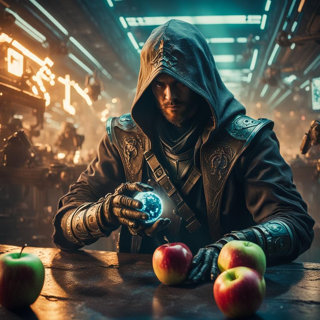 Cyberpunk Assassin with Apple of Eden
