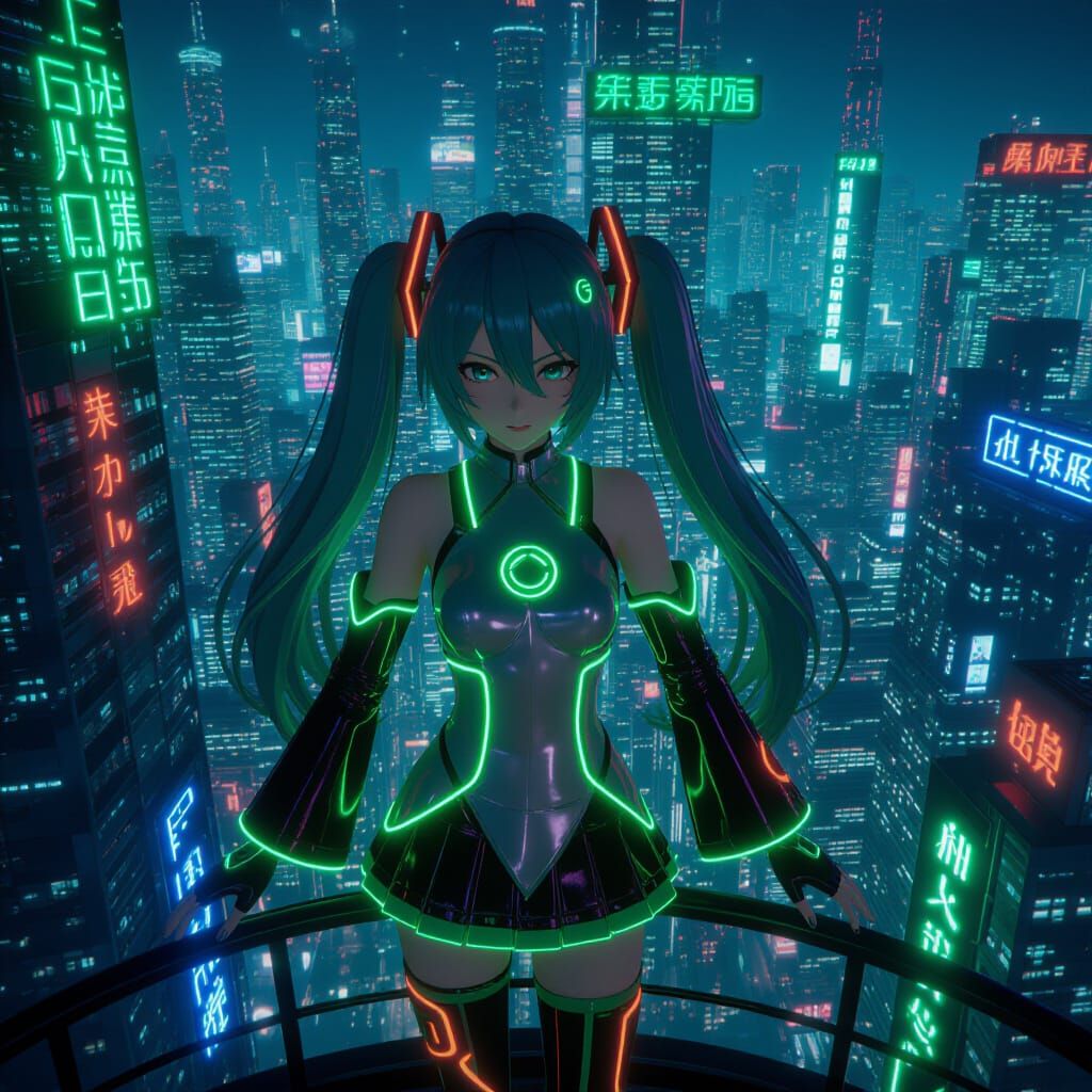 Hatsune Miku in a Neon Futuristic City
