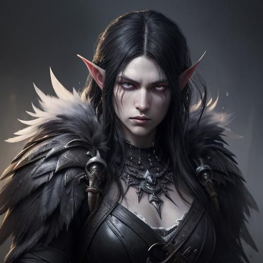 Elven Barbarian in Dark Romantic Oil Painting Style