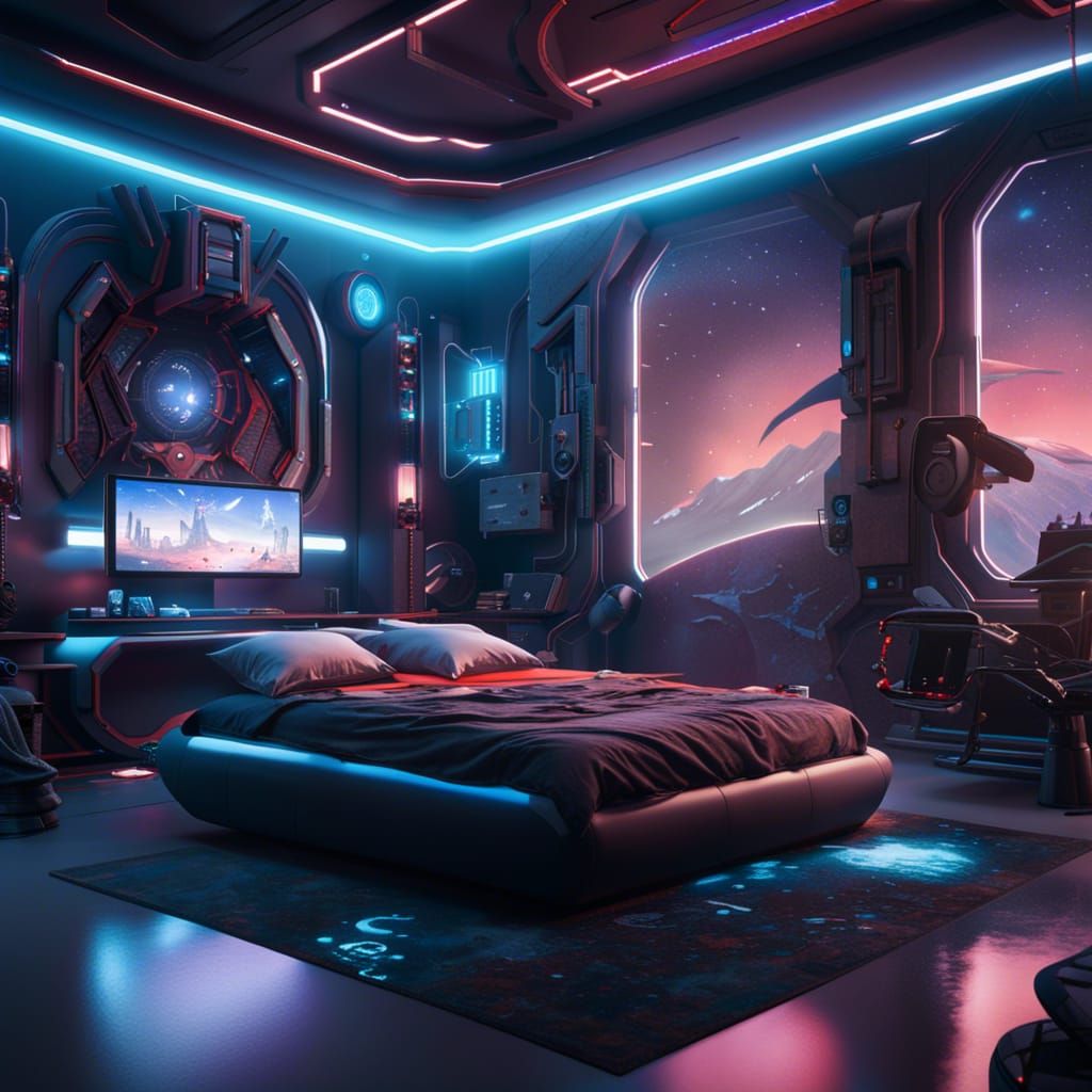 Futuristic Gamer's Dream Bedroom in Detailed Matte Painting