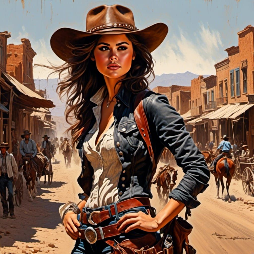 Steampunk Gunfighter Portrait on Canvas in Comic Book Style