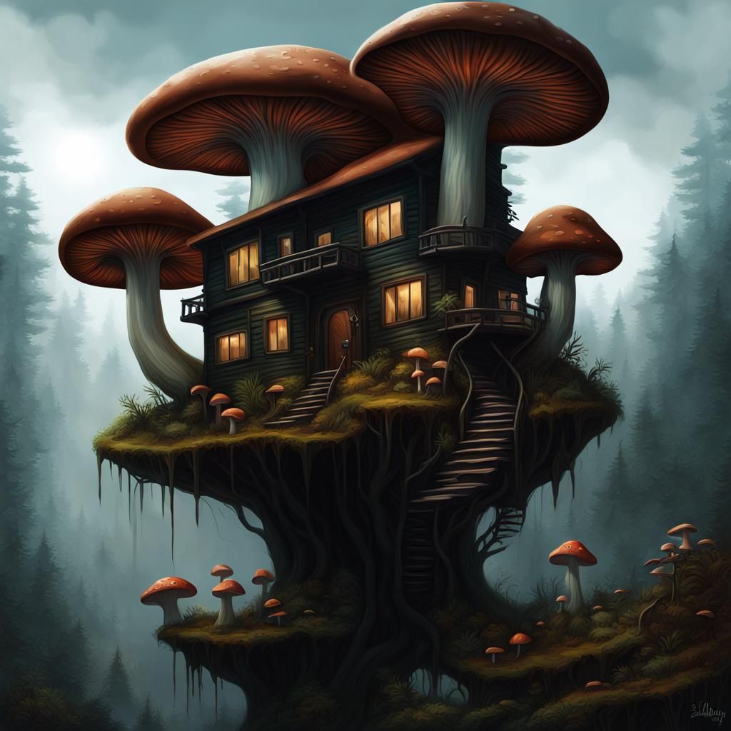 Mushroom House Balconies in Black Velvet Style