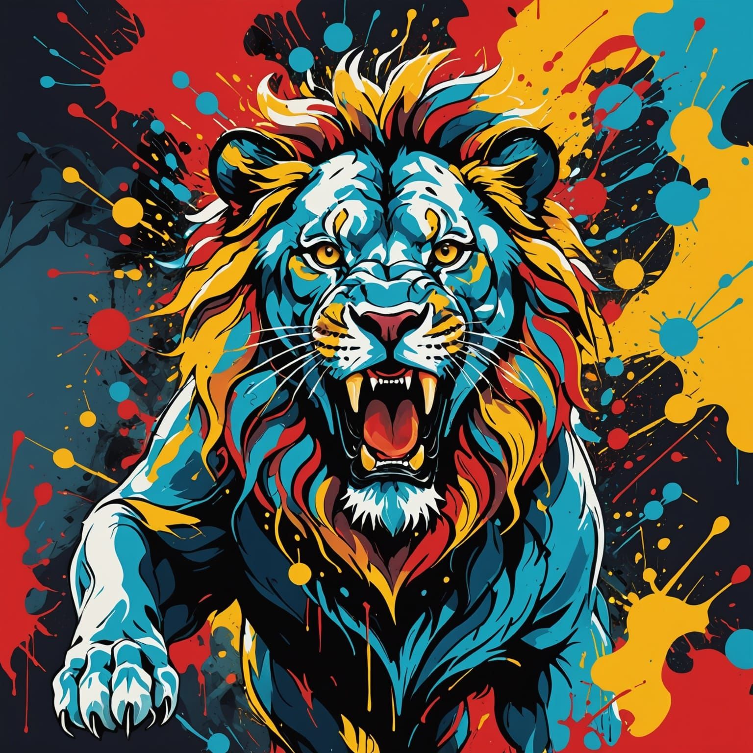 Abstract Lion Roar in Vibrant Pollock Style