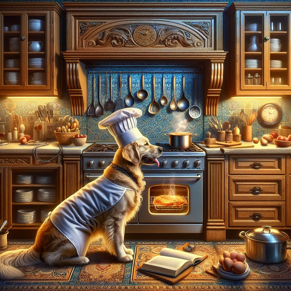 A Golden Retriever, Cooking Supper