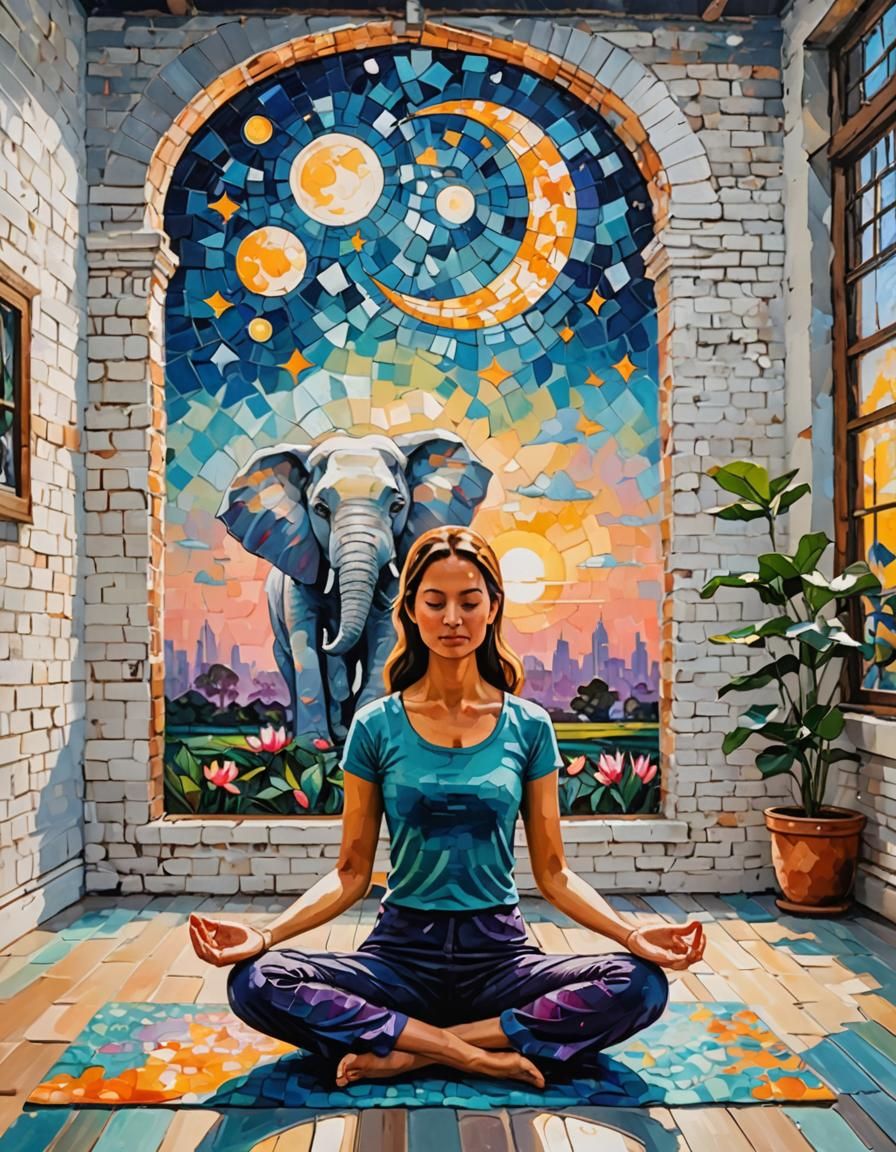 Girl in Lotus Position in Expressionist Style