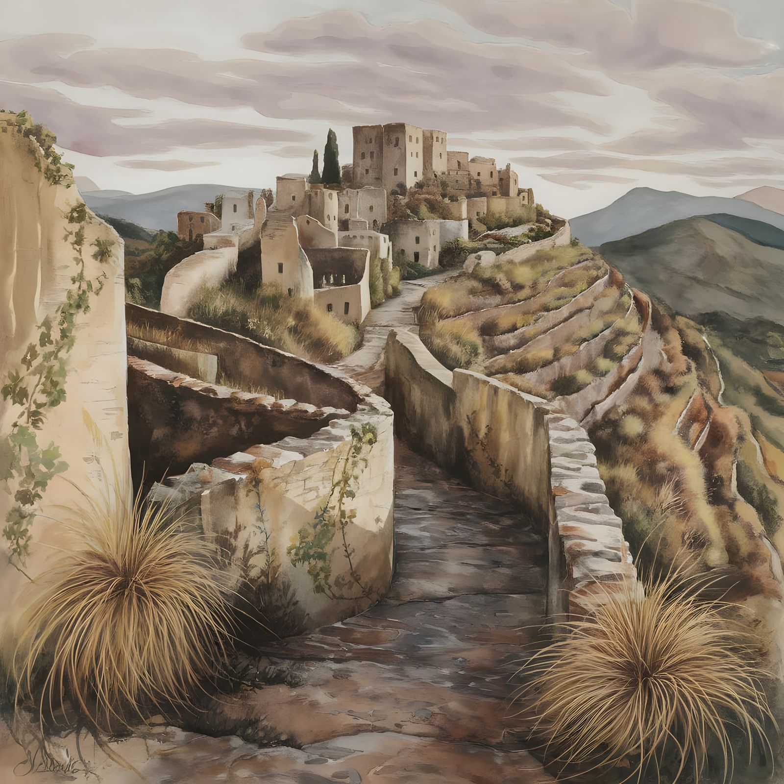 Italian Village in Autumn: A Watercolour Painting