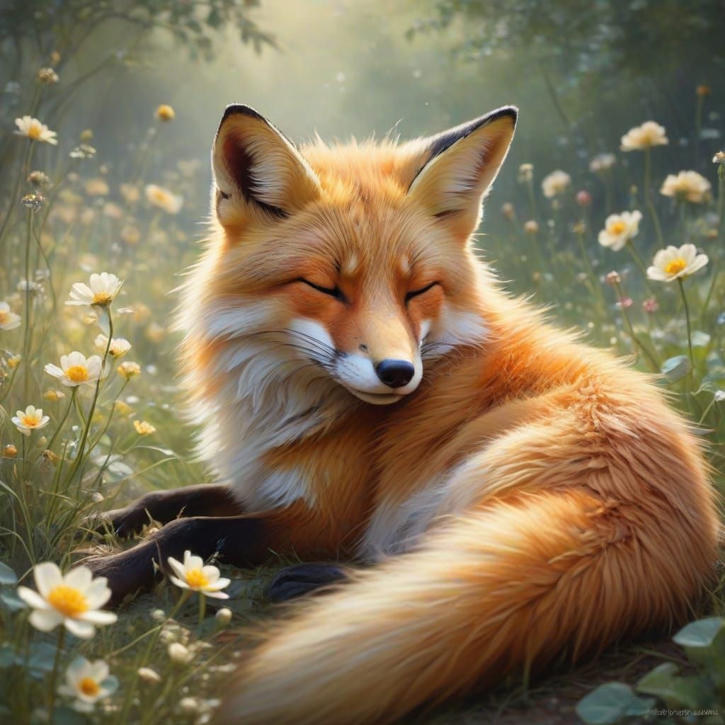 Ethereal Fox in Twilight Garden, Impressionist Masterpiece