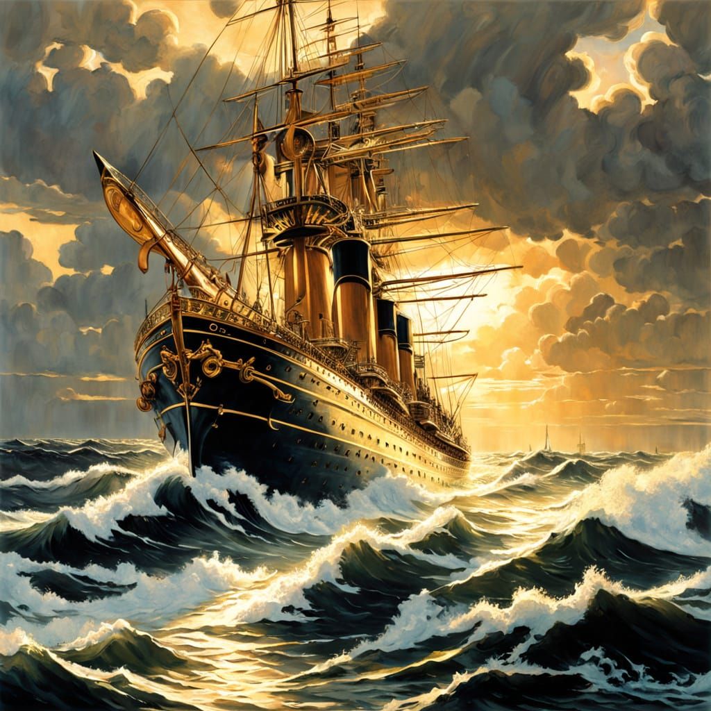 SMS Helgoland Battleship in Art Nouveau Style