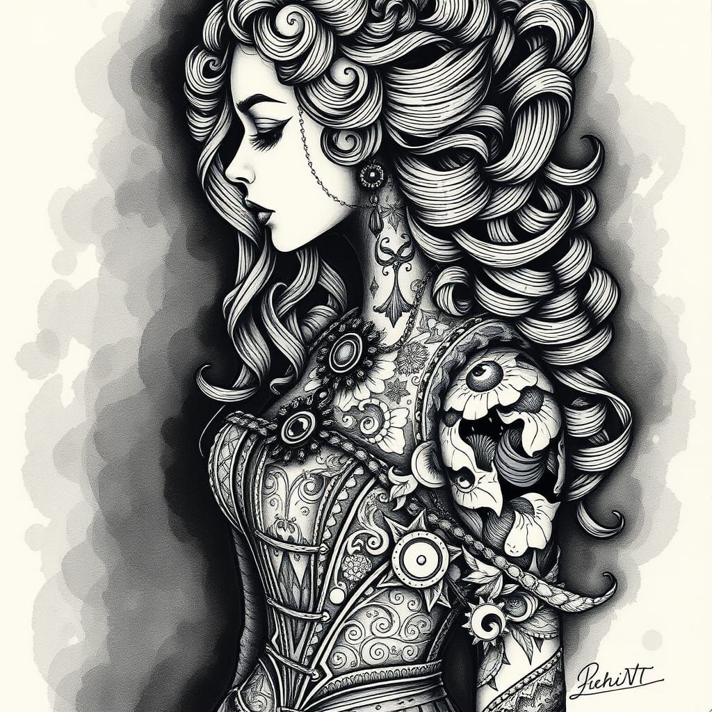 Steampunk Siren in Corset and Ink