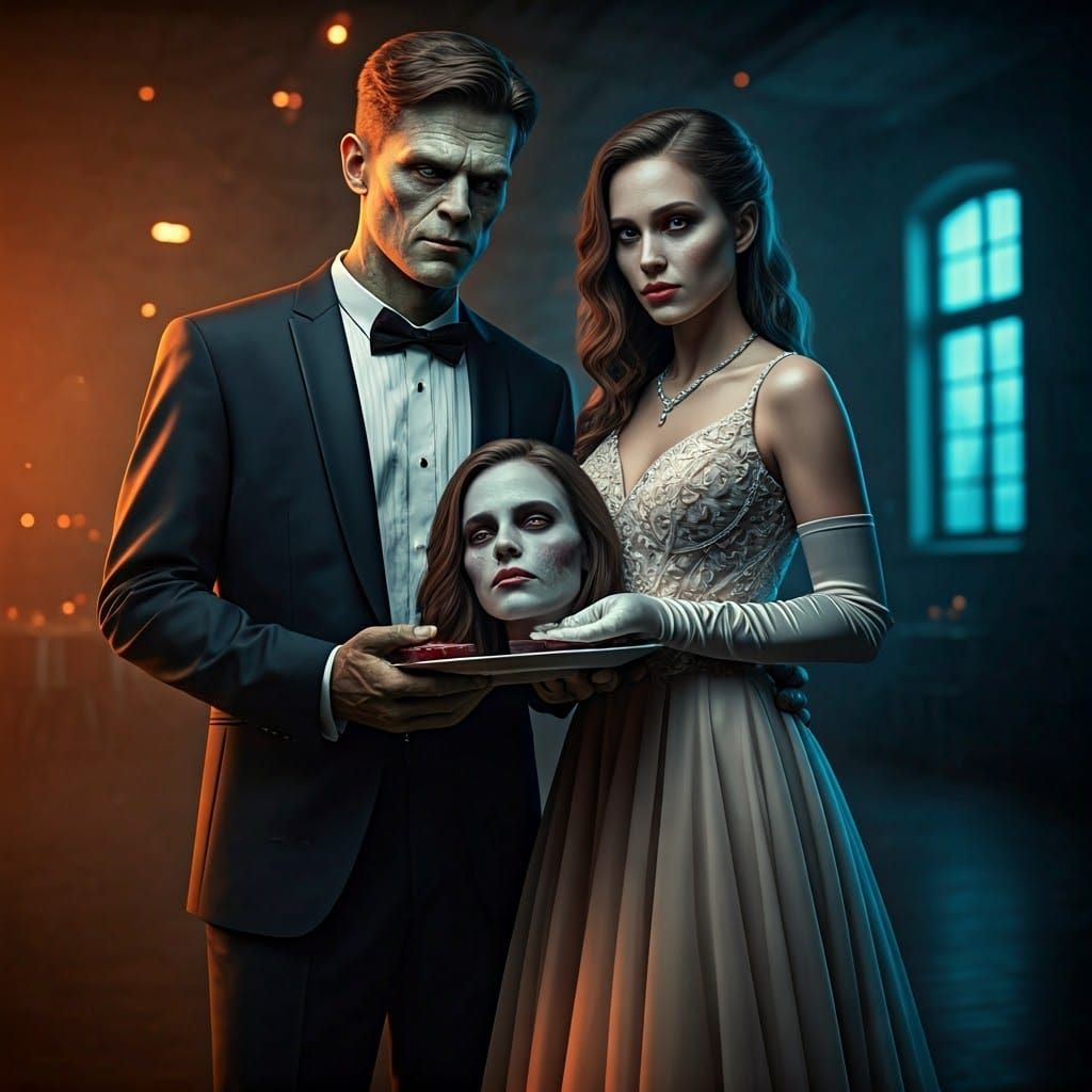 Zombie Woman's Eerie Prom Night in Fine Art Style