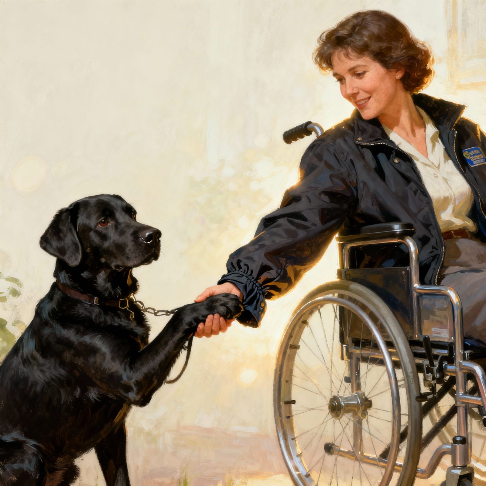 Service Dog Assists Woman in Wheelchair, Digital Painting