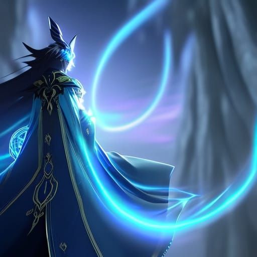 Ethereal Sorcerer with Alchemy Staff, Neon Fantasy Art