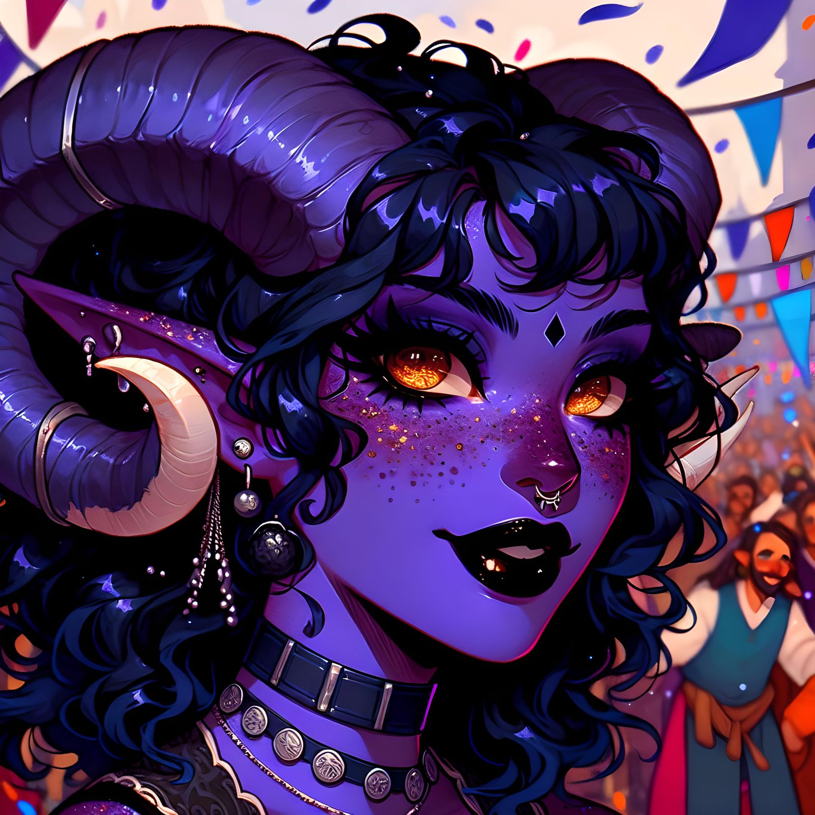 Tiefling Beauty in Festive Anime Style