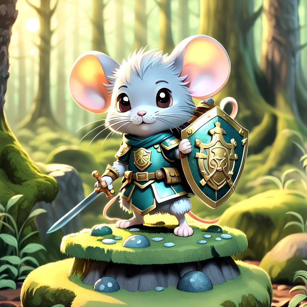 Chibi Mouse Soldier in Mystical Forest: 3D Anime Art