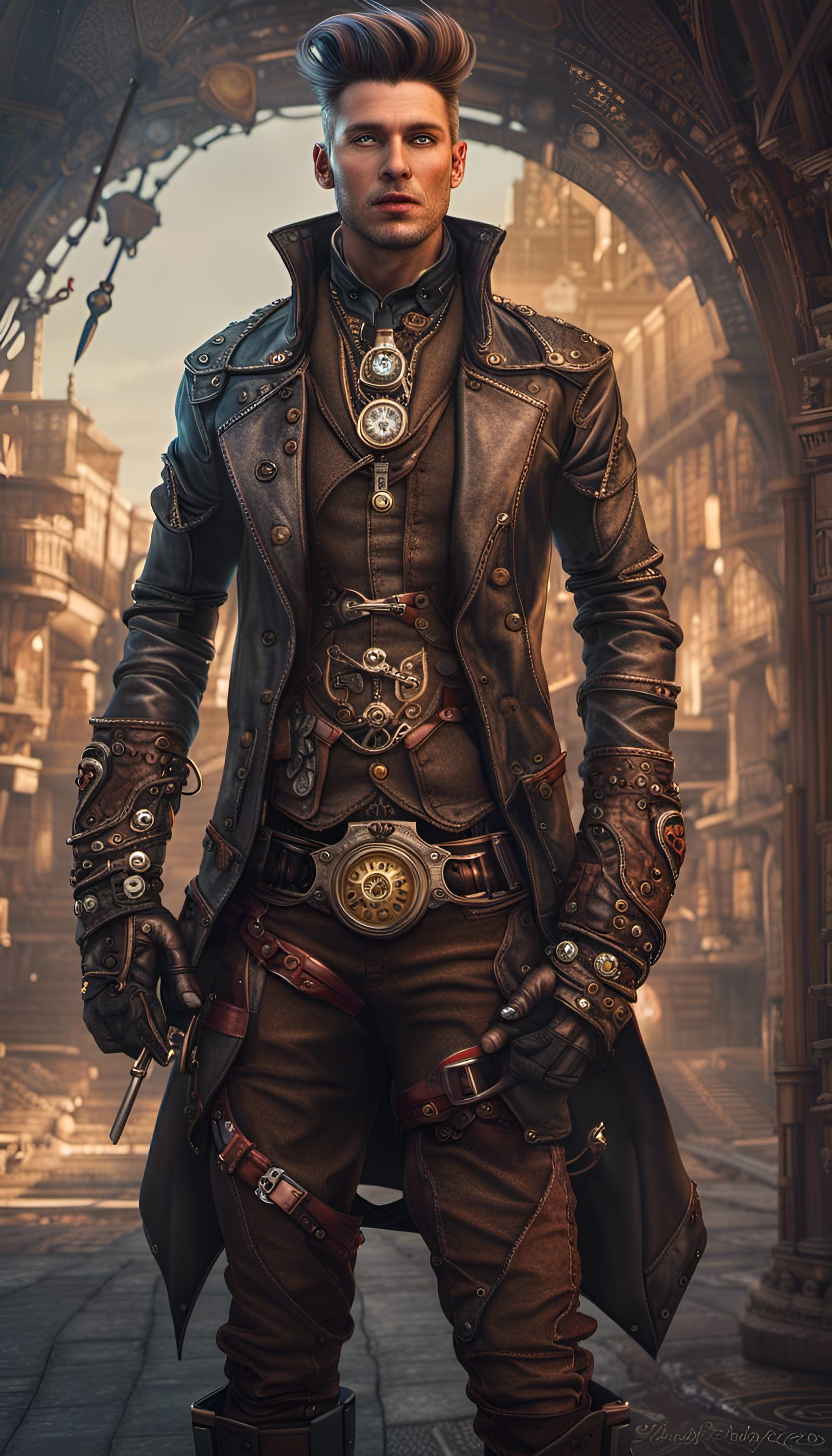 Steampunk Adventurer in Leather Jacket: Digital Art