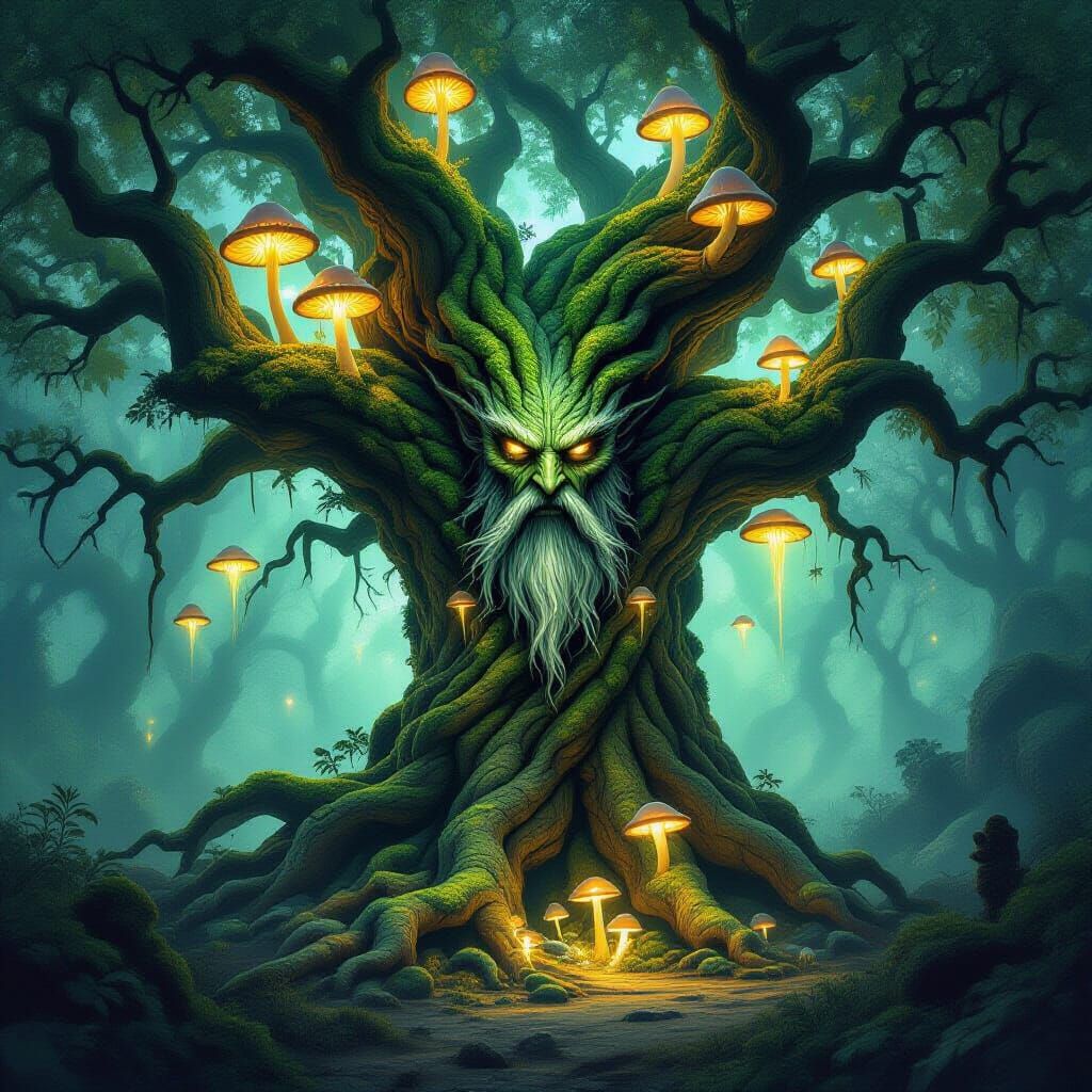 Ancient Tree Spirit Emerges in Dark Fantasy Forest