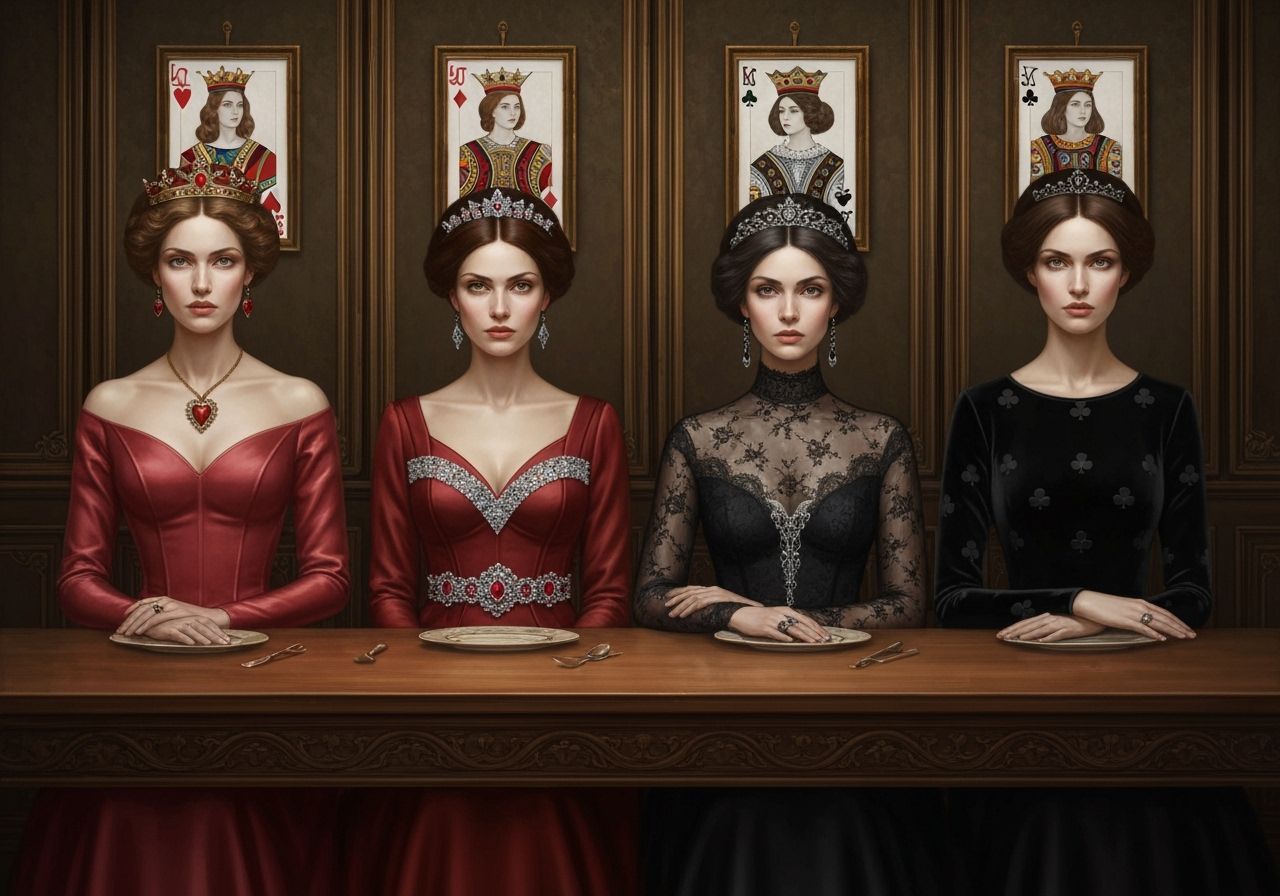 Regal Queens of Hearts, Diamonds, Spades, and Clubs
