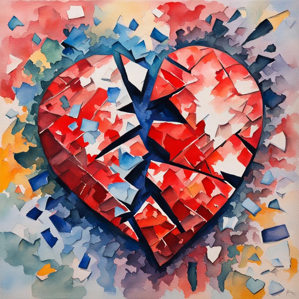 Shattered Heart in Gouache Style