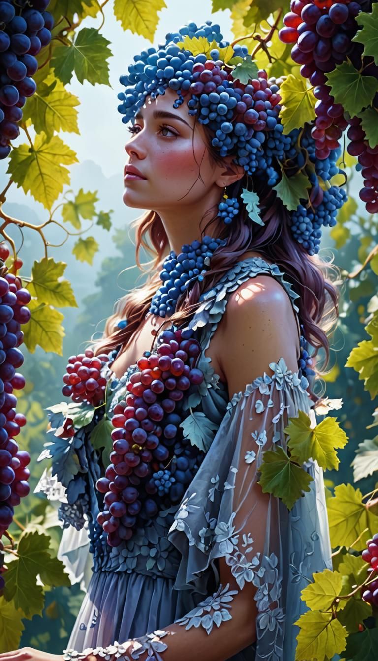 Grape Dress Portrait in Hyper-Realistic Digital Art