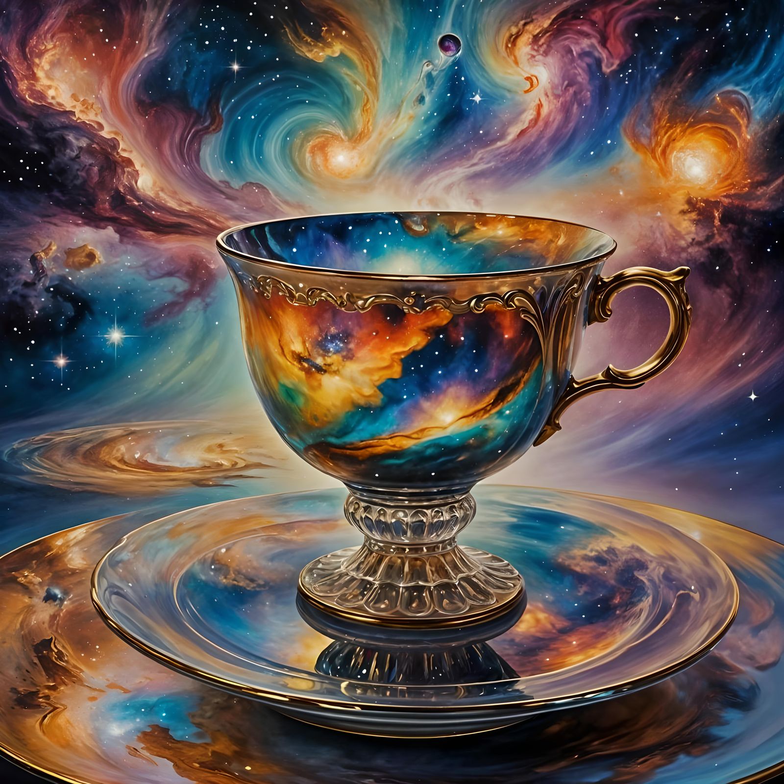 Teacup Galaxy with Ethereal Reflection in Mirror