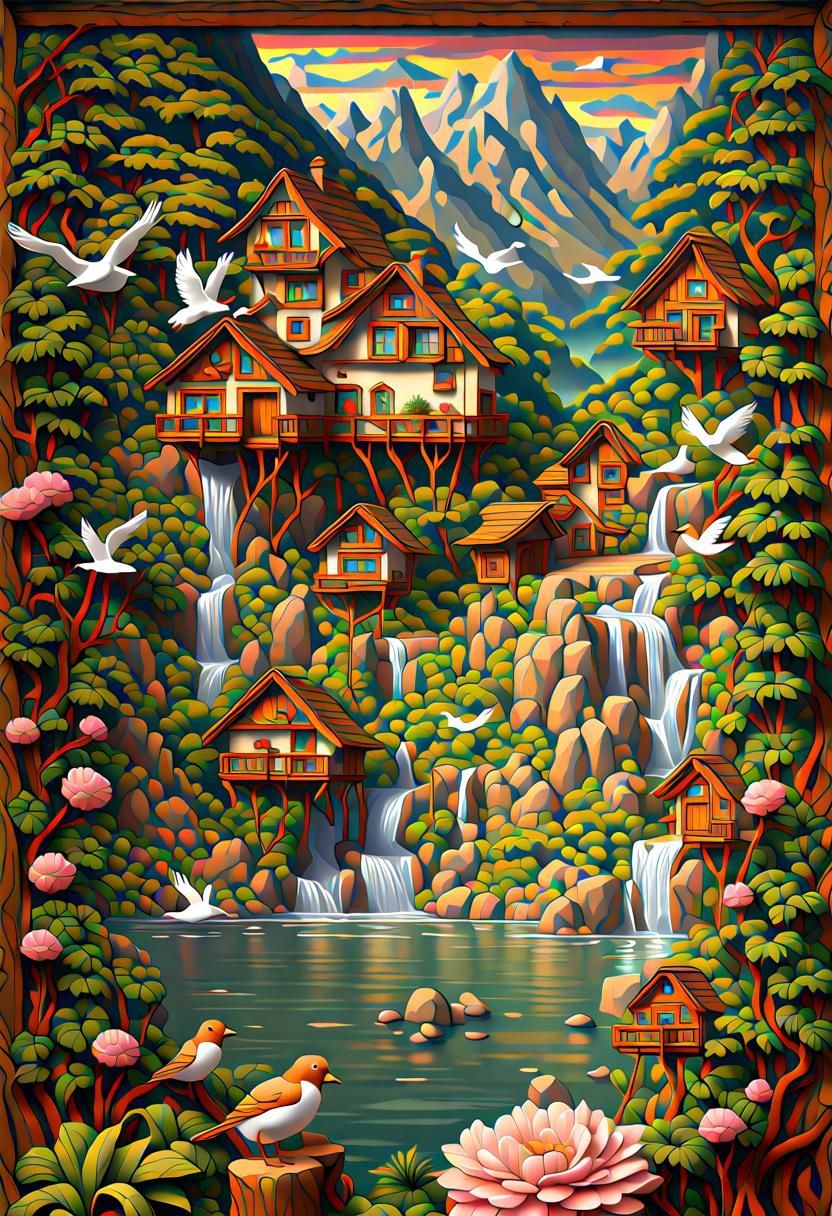 Idyllic 3D Mountain Cottage Landscape