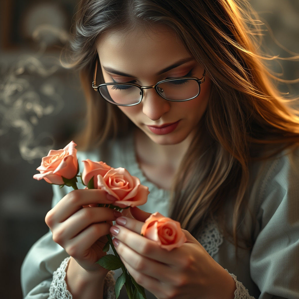 Woman Crafts Roses in Dreamy Light