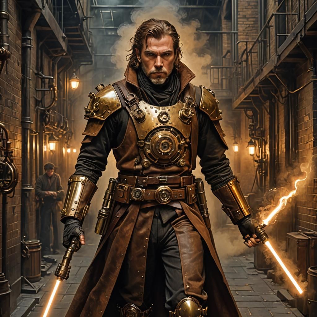 Steampunk Jedi in Victorian Industrial Alleyway