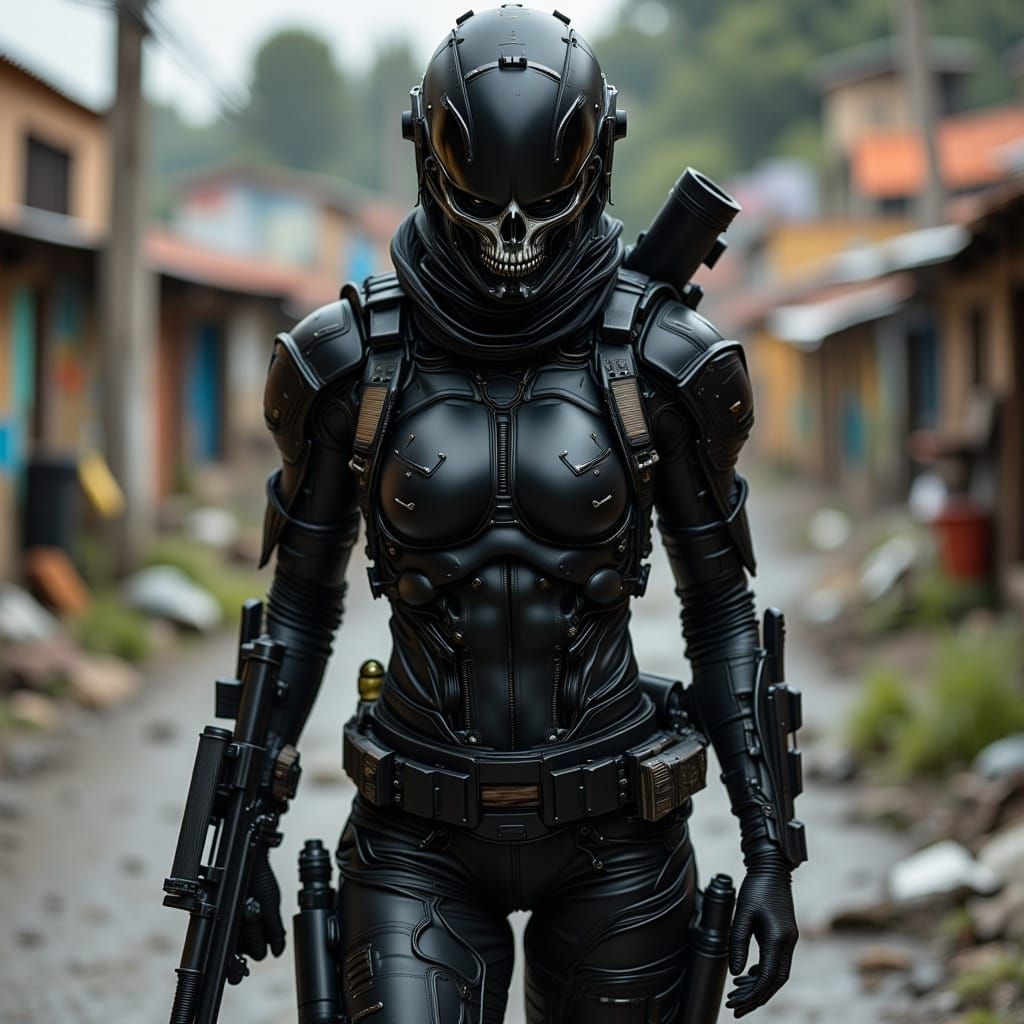 Cyberpunk Warrior in Cutting-Edge Carbon Fiber Armor