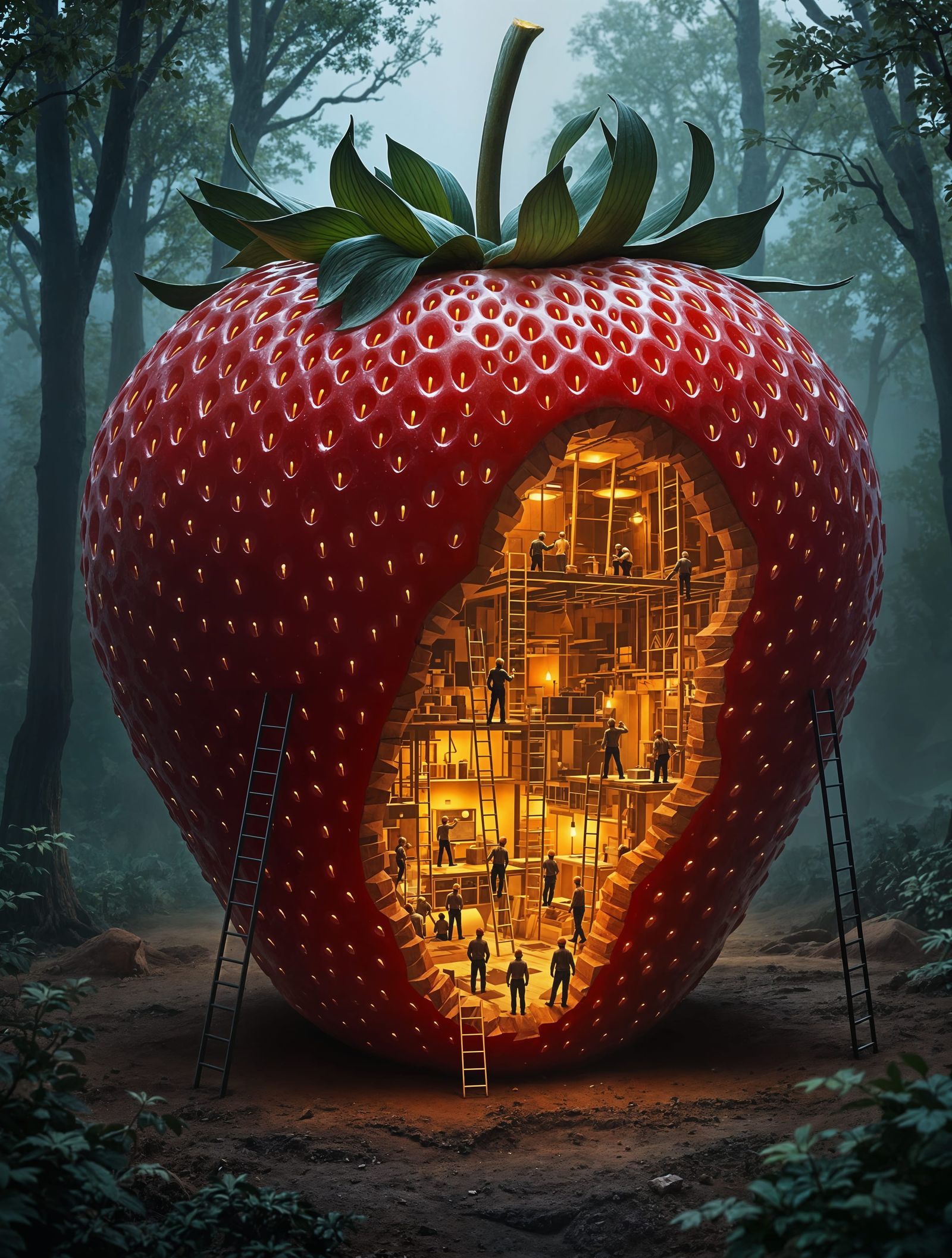 Whimsical Strawberry Metropolis Unfolds in Fantasy Art