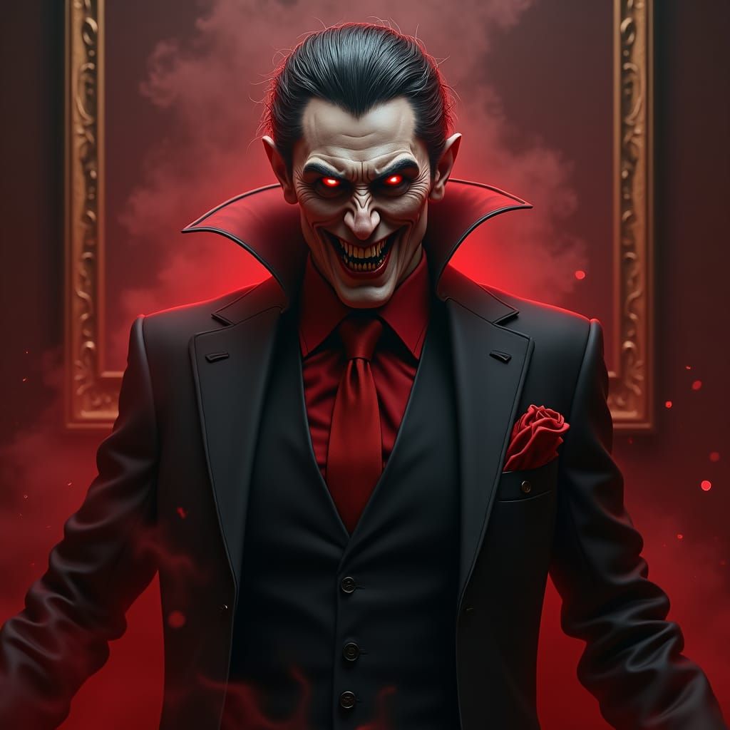 Vampire in Crimson and Gold: Dark Fantasy Art