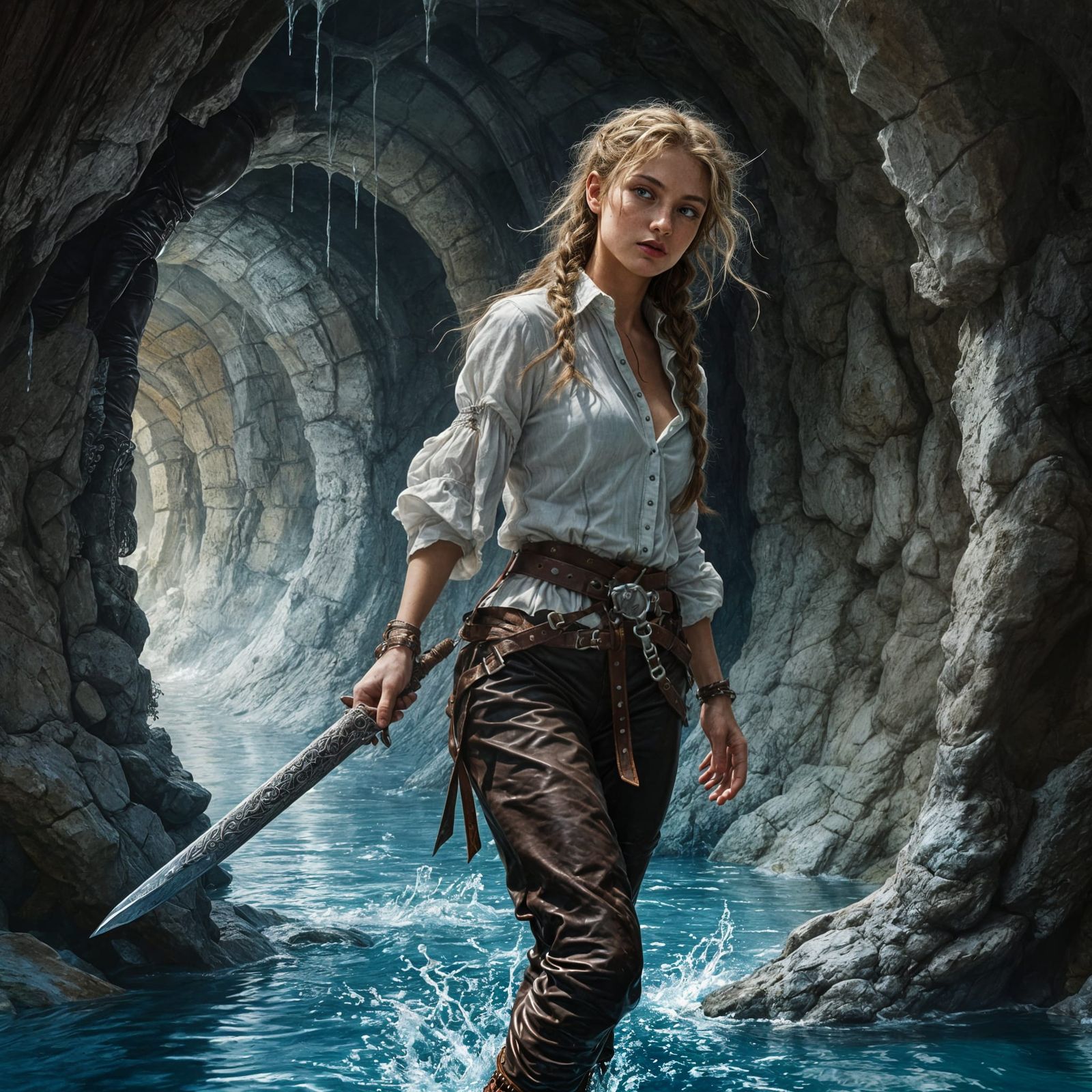 Enchanted Adventuress in Flooded Dungeon